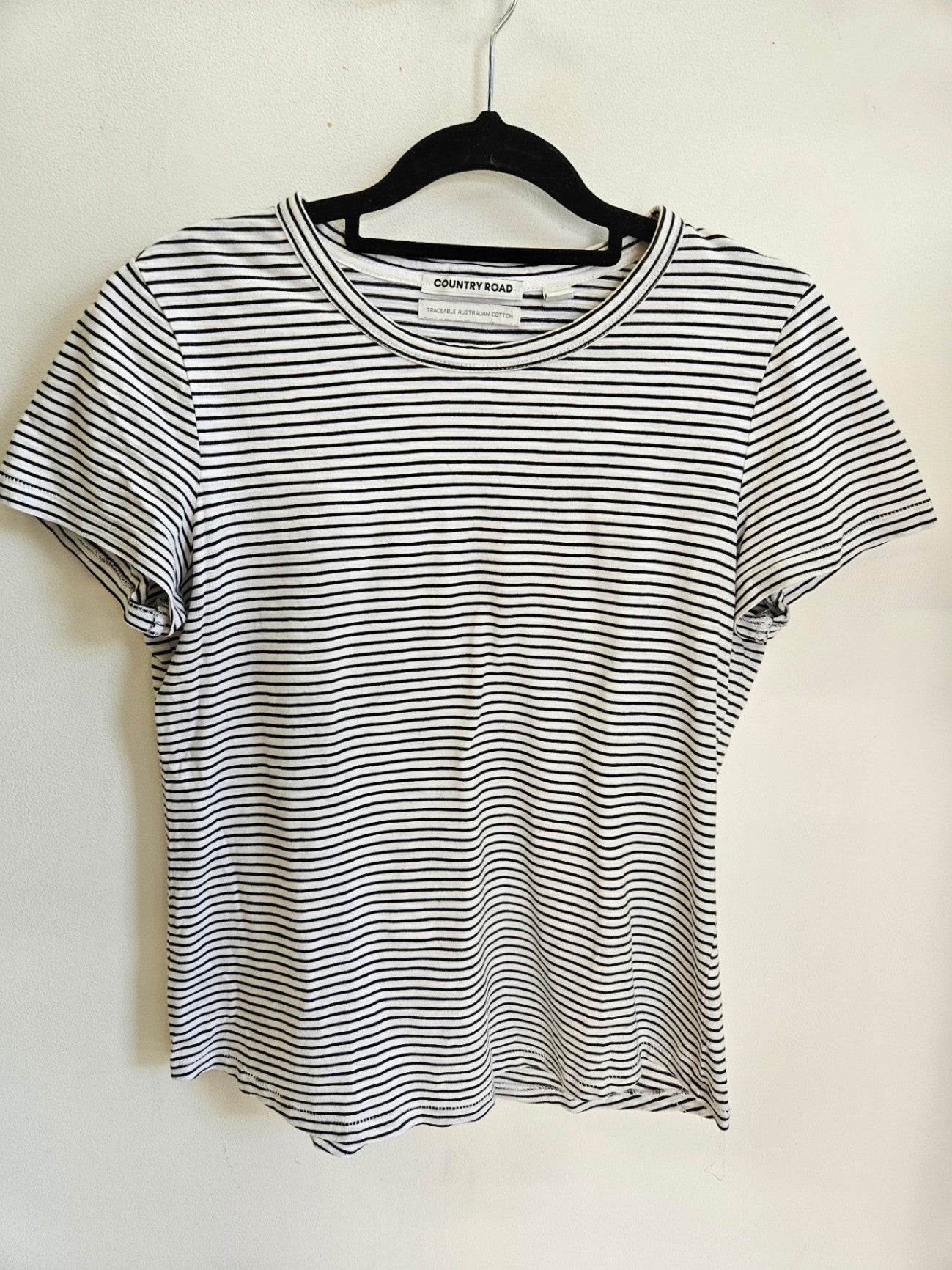 COUNTRY ROAD COTTON T SHIRT WHITE BLACK STRIPE SIZE XS