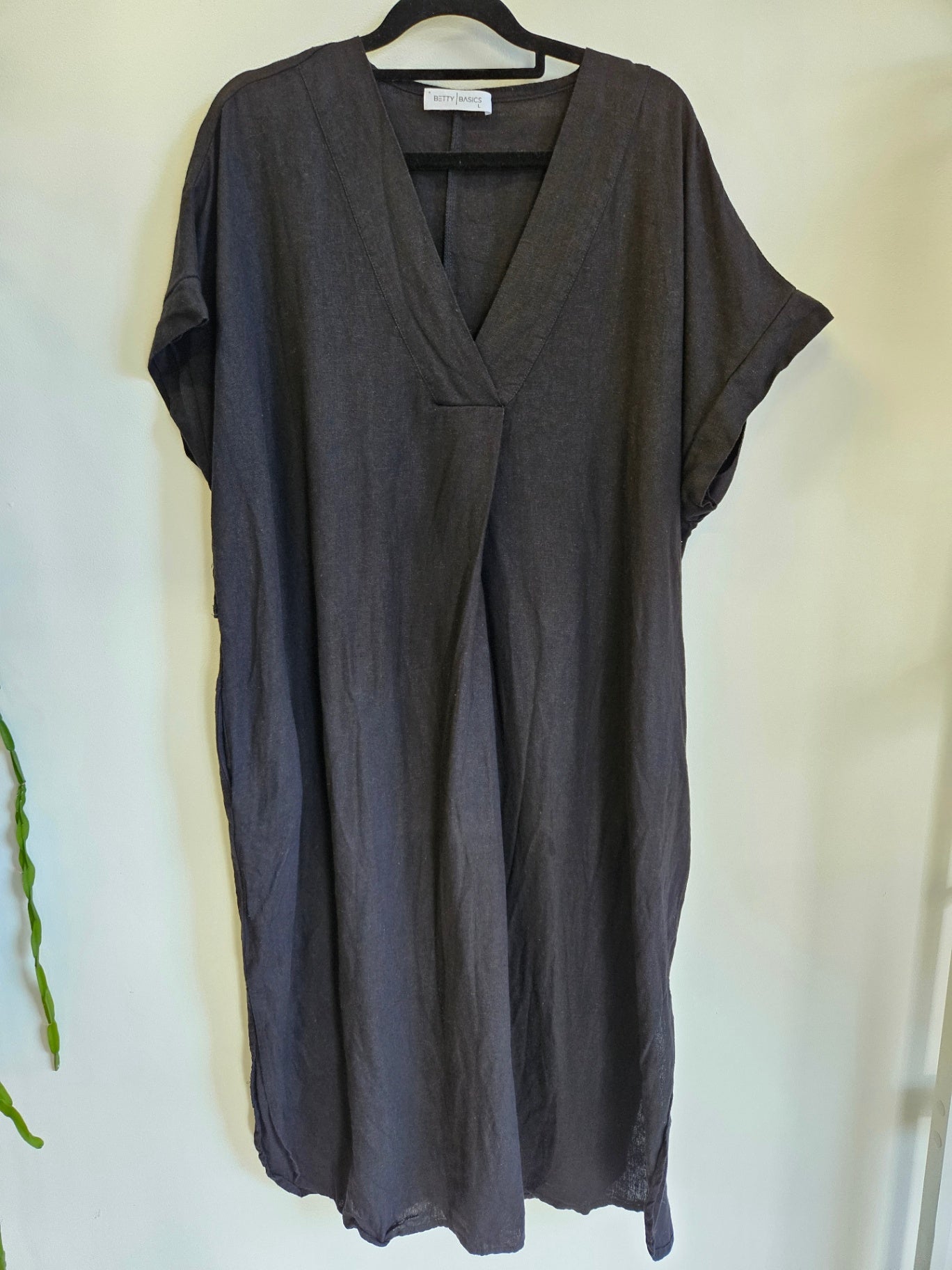 BETTY BASICS LINEN MAXI DRESS BLACK SIZE XL
