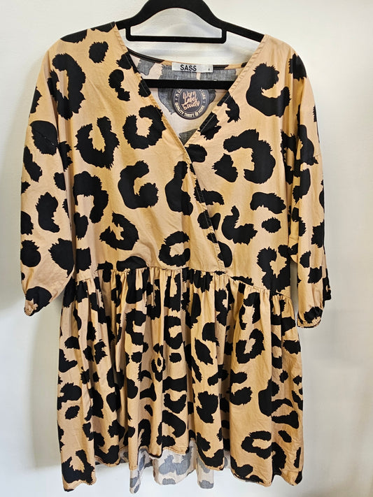 SASS COTTON DRESS LEOPARD SIZE S