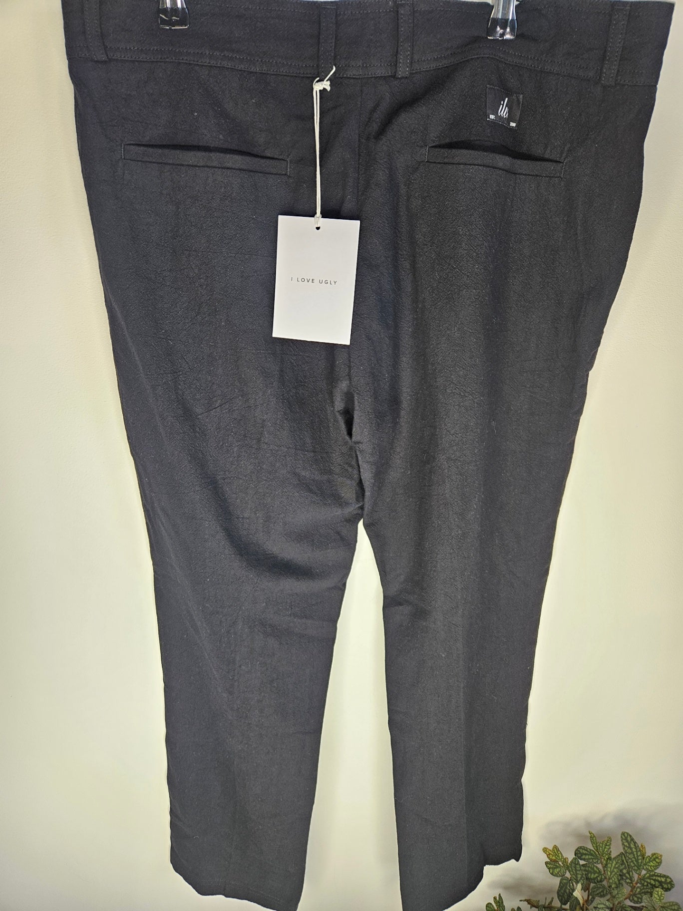I LOVE UGLY COTTON LINEN PANTS BLACK SIZE XL