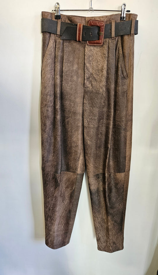 VINTAGE LEATHER PANTS BROWN SIZE M