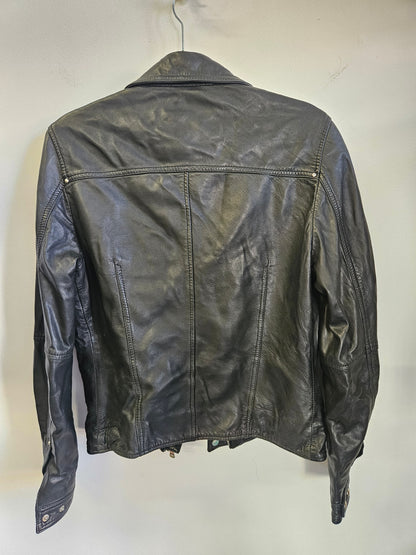 MASSIMO DUTTI LEATHER JACKET BLACK SIZE 8