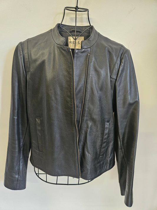 REISS LEATHER JACKET BLACK SIZE M