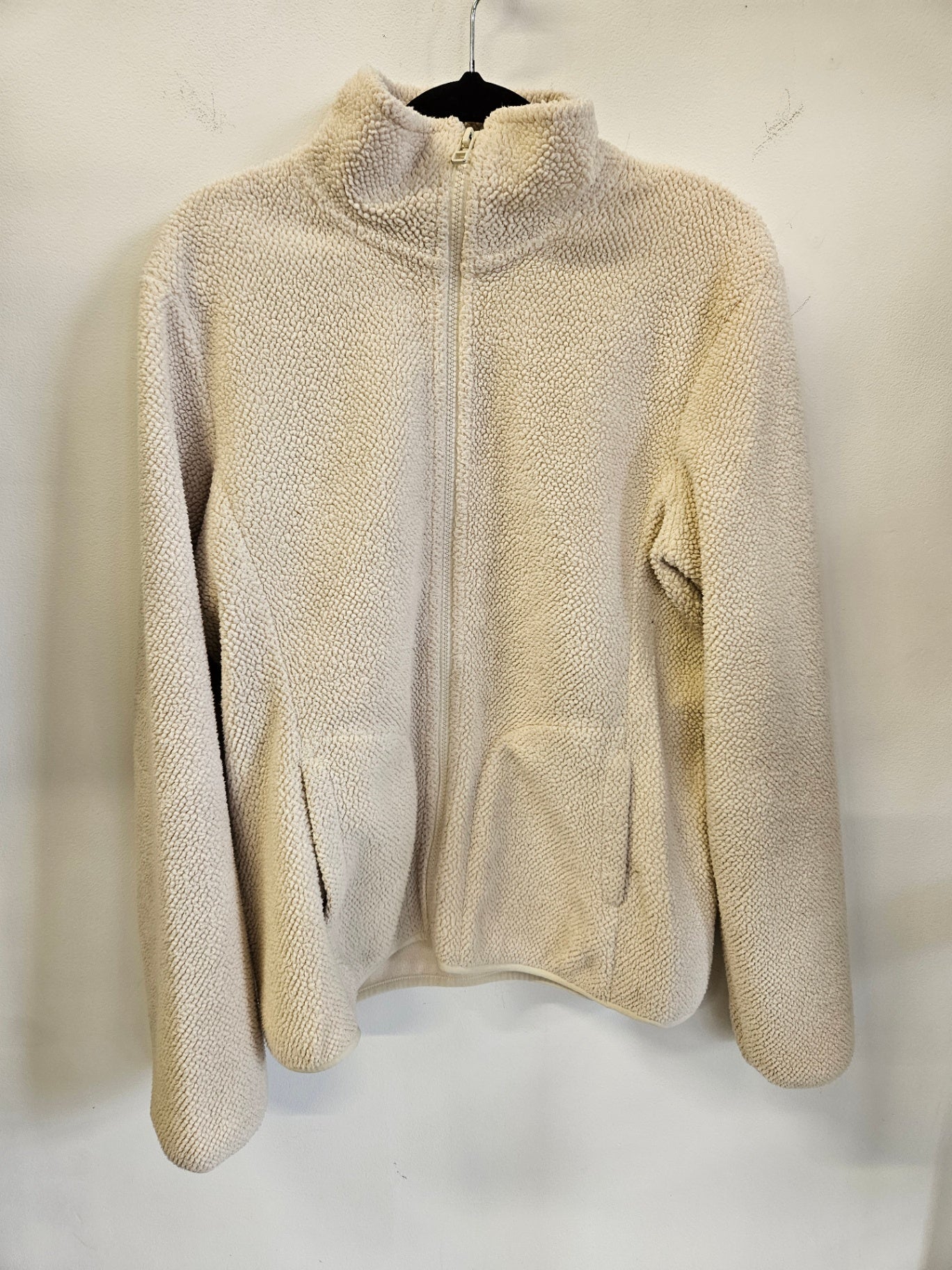 UNIQLO SHERPA ZIP UP SWEATER JACKET CREAM SIZE M
