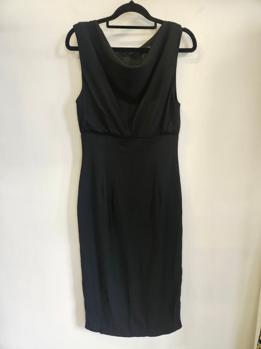 CUE MANTECO COLAB VISCOSE ELASTANE BLEND MIDI DRESS BLACK SIZE 8