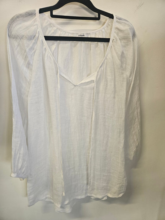 17 BLONDE LINEN LONG SLEEVE TOP WHITE SIZE S