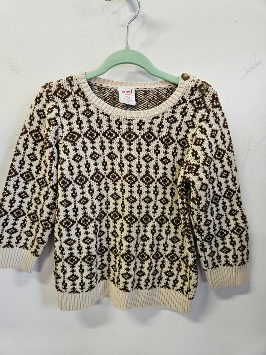 SEED COTTON KNITWEAR CREAM AND BROWN GEO SIZE 2