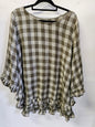 HAVEN LINEN MID SLEEVE TOP KHAKI CHECKERED SIZE M/L