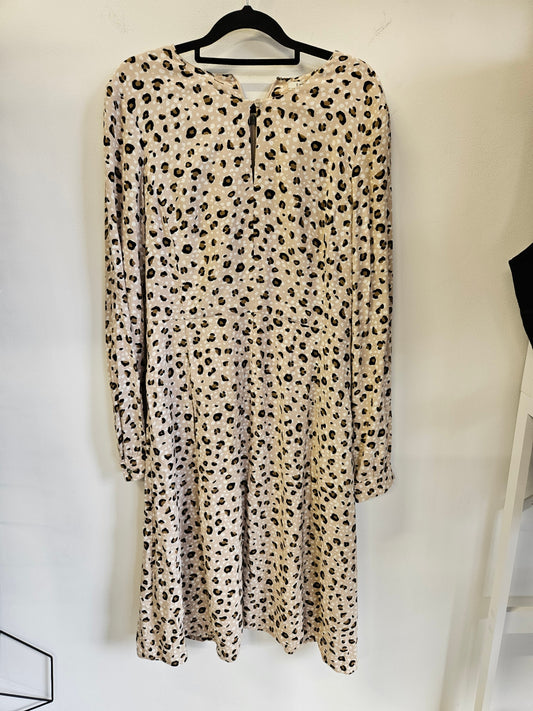 TRENERY VISCOSE DRESS BEIGE LEOPARD SIZE 10