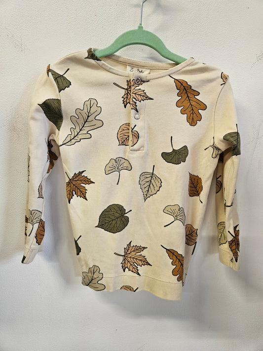 ZIWI BABY ORGANIC COTTON LONG SLEEVE TOP CREAM LEAF SIZE 2Y