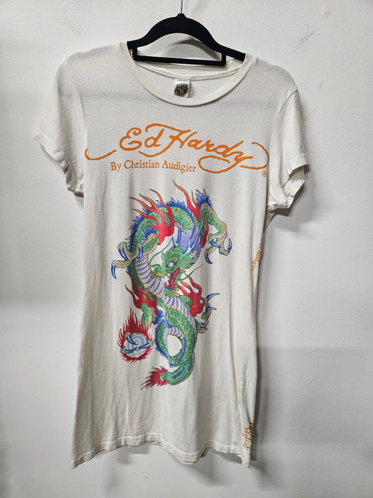 ED HARDY COTTON T SHIRT WHITE SIZE M