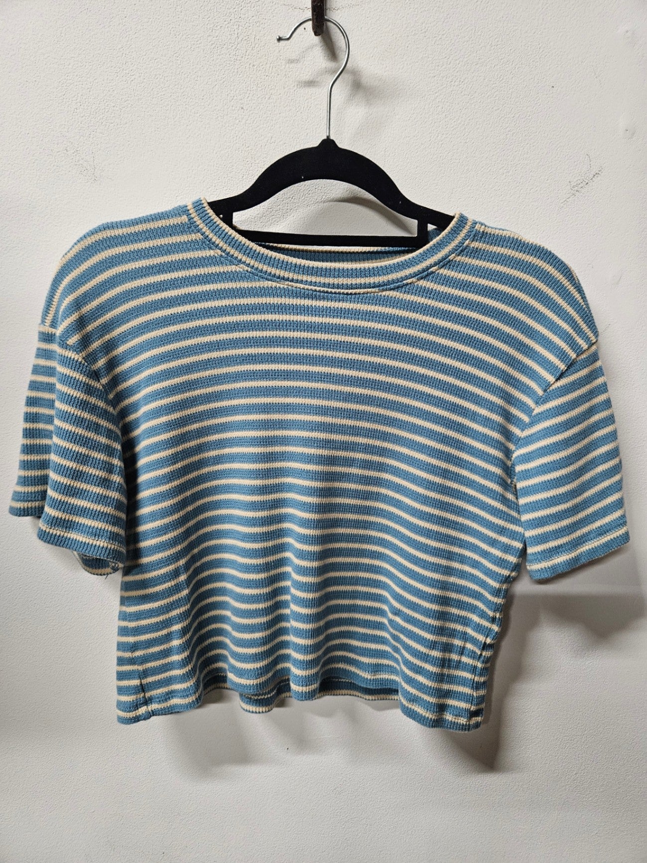 PADINI COTTON BASIC CROP TEE BLUE AND BEIGE SIZE S