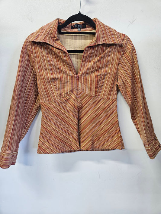 RED BERRY COTTON SHIRT BROWN ORANGE STRIPE SIZE 8