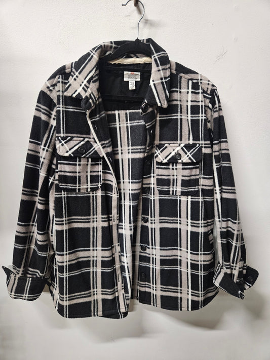 SISSTR FLEECE JACKET BLACK AND GREY PLAID SIZE 8