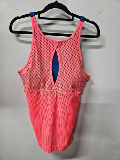 LORNA JANE MESH ACTIVE SINGLET FLURO PINK TEAL SIZE M