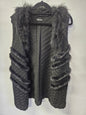 BABARA LEBEK ACRYLIC WOOL BLEND FAUX FUR DUSTER BLACK SIZE M