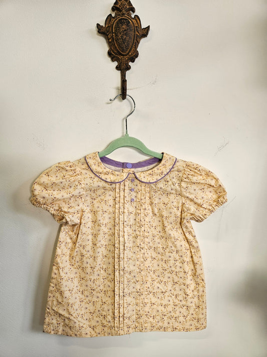 HOMEMADE COTTON SHORT SLEEVE TOP CREAM PURPLE FLORAL SIZE 3