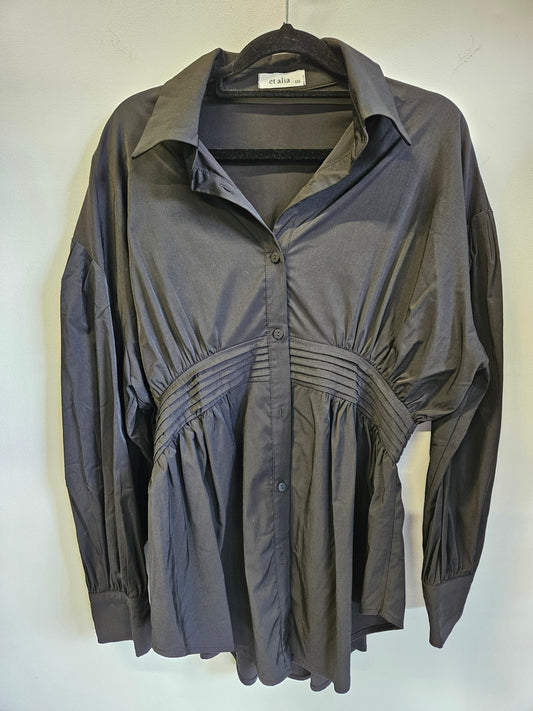 ET ALIA VISCOSE RAYON BLEND LONG SLEEVE SHIRT BLACK SIZE XXS