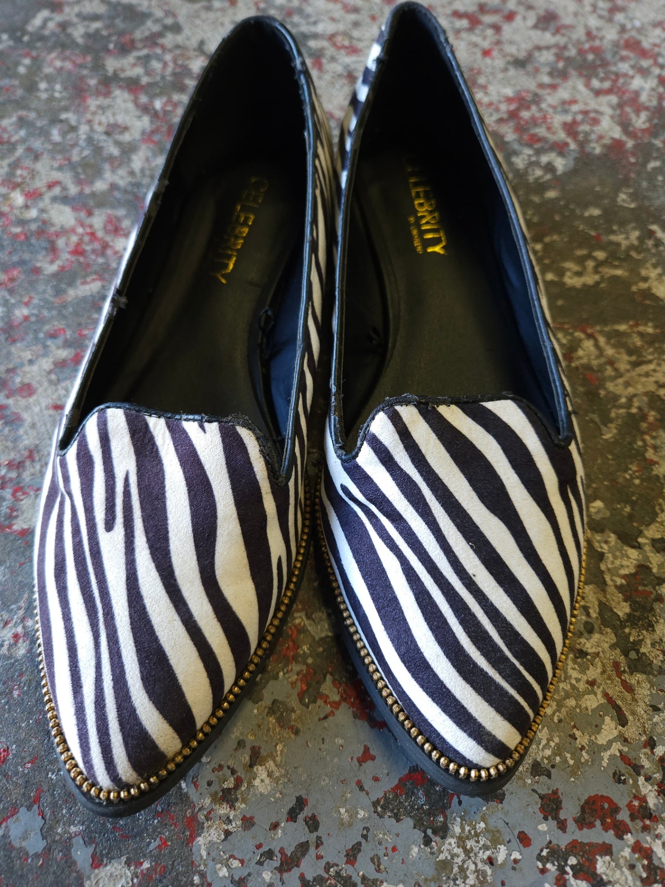 CELEBRITY FAUX FUR SHOES ZEBRA SIZE 7