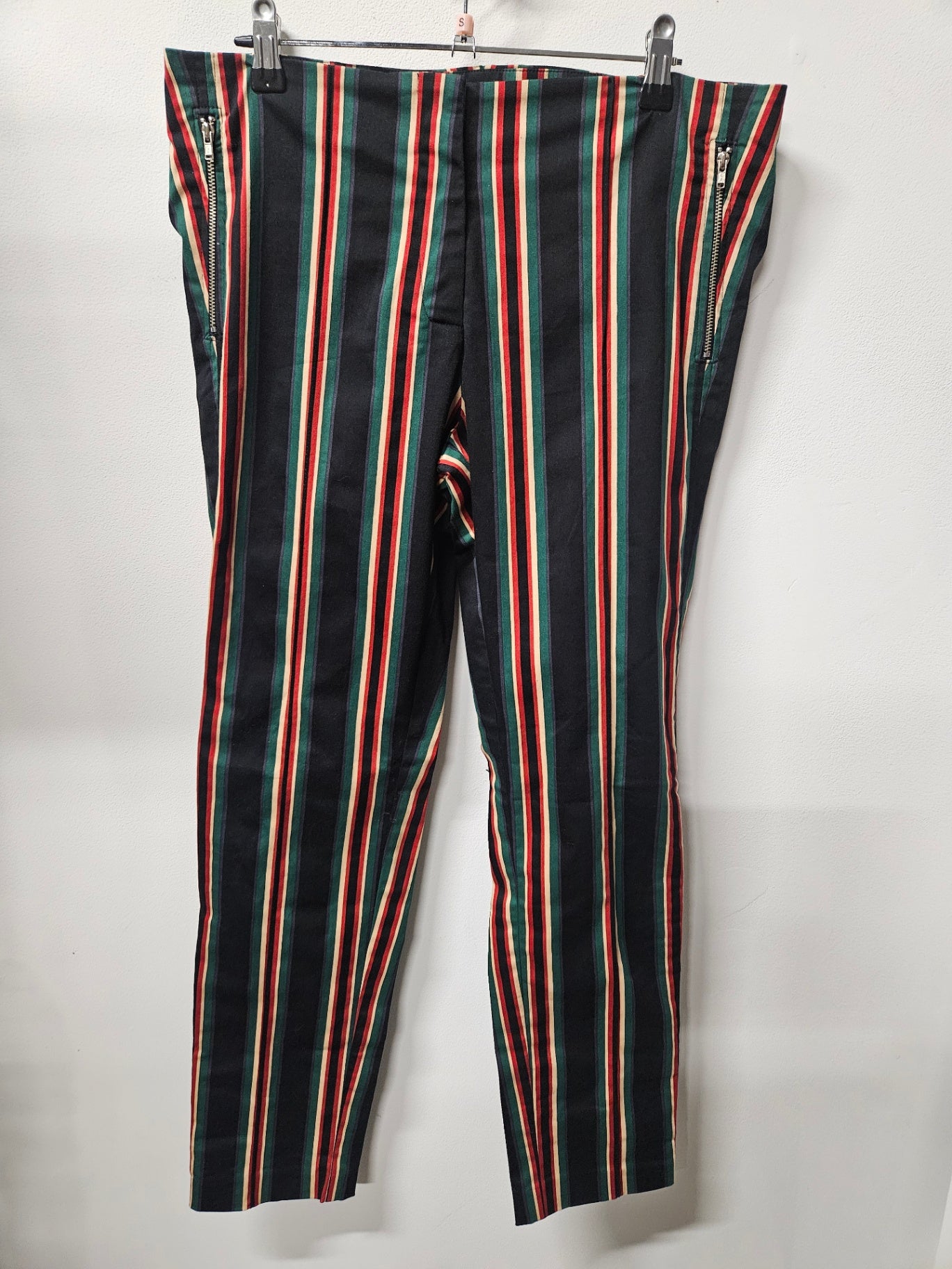 COOPER BY TRELISE COTTON PANTS BLACK GREEN RED WHITE STRIPE SIZE S