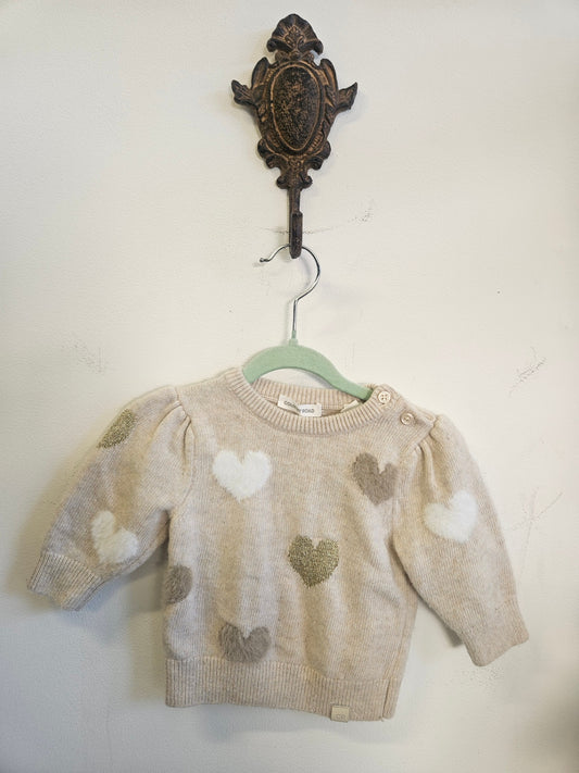 COUNTRY ROAD WOOL CASHMERE BLEND KNITTED SWEATER CREAM FLUFFY GLITTER HEART SIZE 0-3M