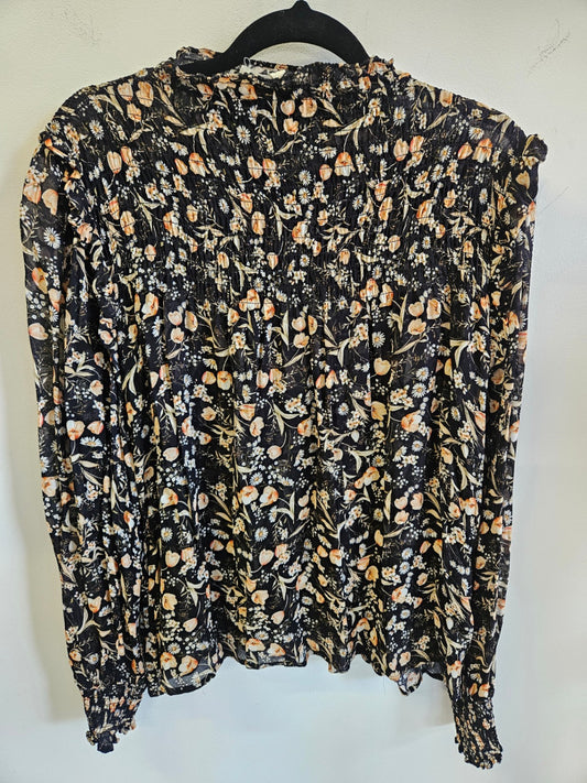 MAX VISCOSE LONG SLEEVE TOP BLACK FLORAL SIZE 8