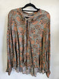 FATE AND BECKER VISCOSE LONG SLEEVE TOP KHAKI TERACOTTA FLORAL SIZE 10