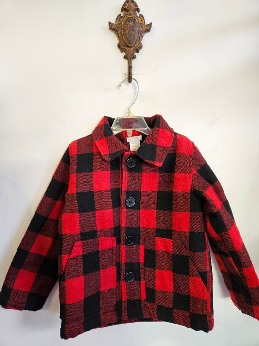JOE WOOL BLEND JACKET RED BLACK CHECK SIZE 5Y