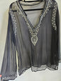 SILK SEQUINNED LONG SLEEVE TOP BLACK DIAMANTE SIZE 12