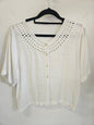 LINEN RAYON SHORT SLEEVE TOP WHITE EMBROIDERED SIZE M
