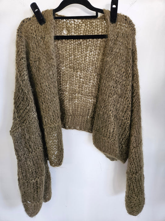 ANGORA CROCHET CARDIGAN OLIVE SIZE L-XXL