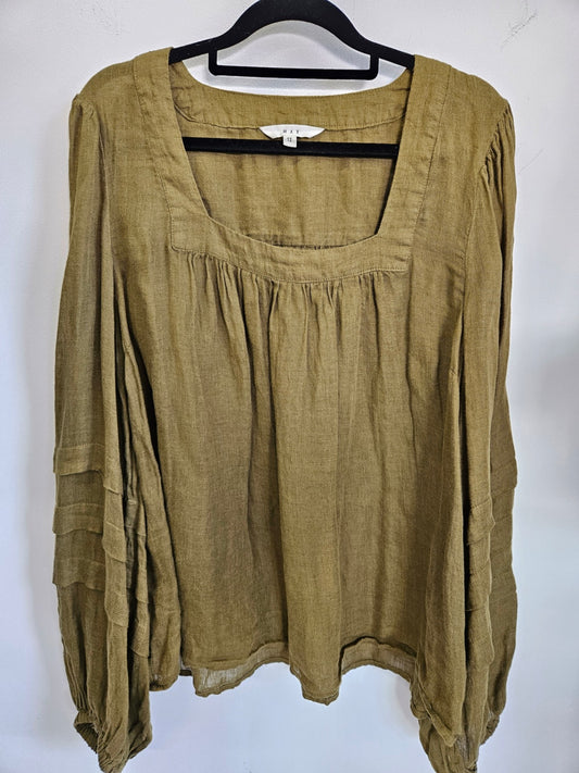 MAX LINEN LONG SLEEVE TOP OLIVE SIZE 12-16