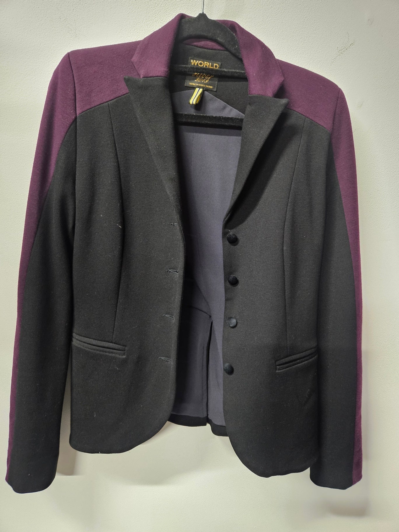 WORLD COTTON SPANDEX BLEND JACKET BLACK AND PURPLE SIZE XS