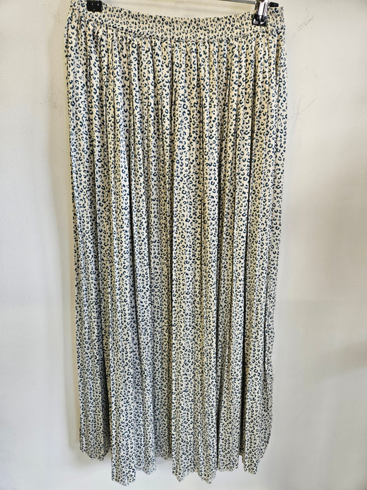 MAX RECYCLED POLYESTER PLEATED MIDI SKIRT CREAM BLUE LEOPARD PRINT SIZE 8