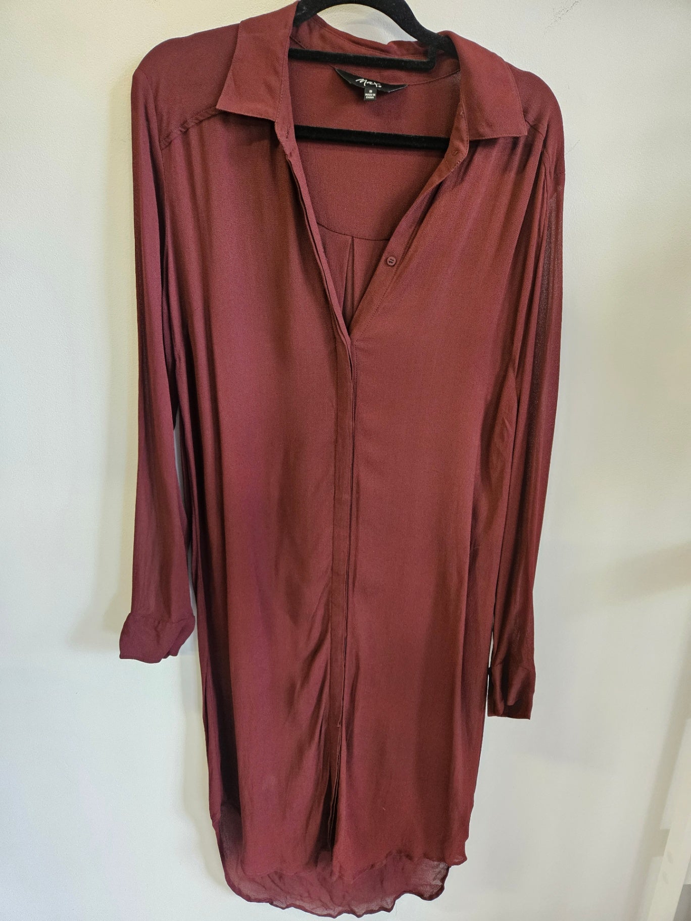 MAX VISCOSE SHIRT DRESS BURGUNDY SIZE 8