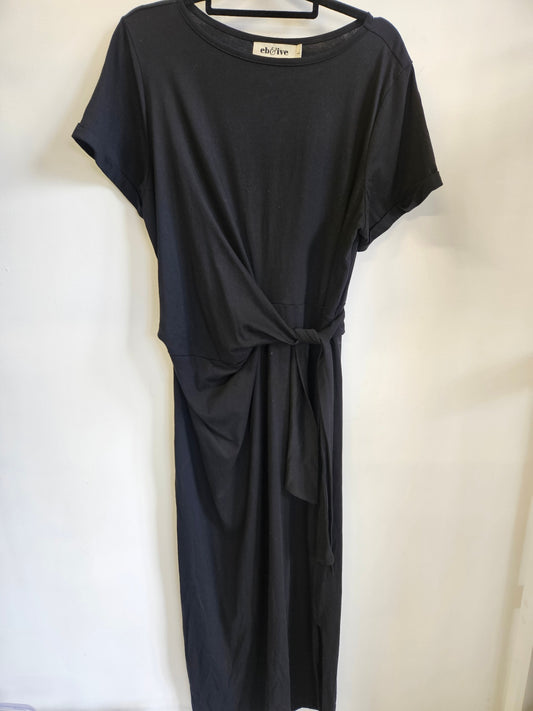 EB & IVE COTTON SHORT SLEEVE MAXI DRESS BLACK SIZE L