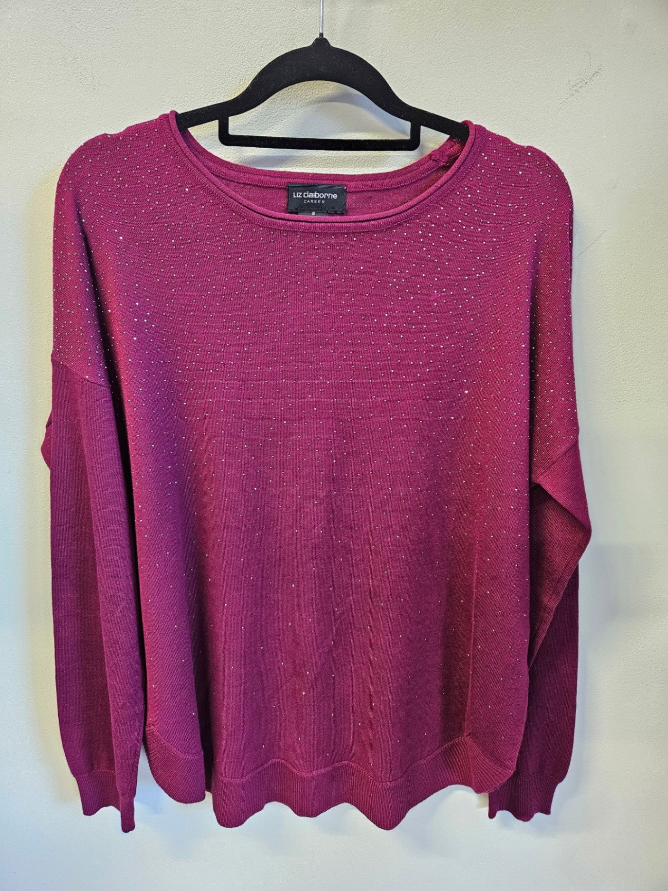 LIZ CLAIRBORNE RAYON KNIT LONG SLEEVE TOP FUSCHIA SIZE S
