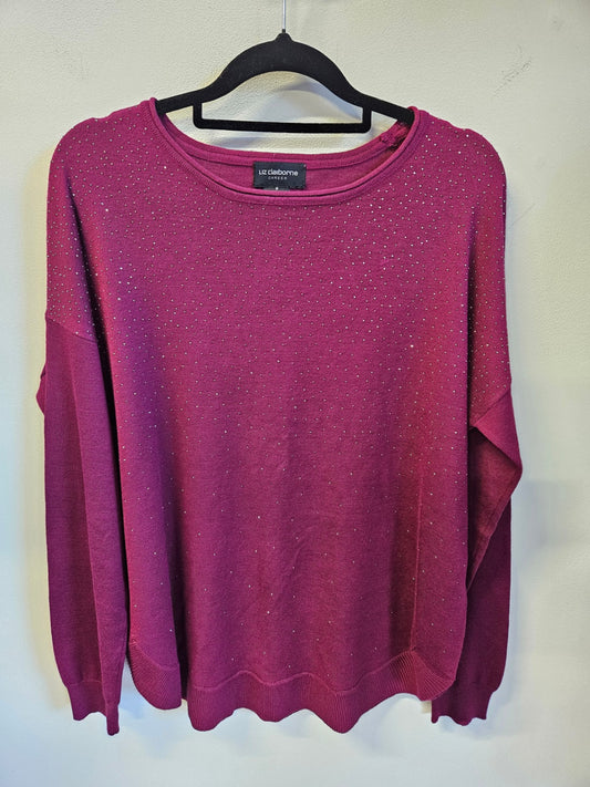 LIZ CLAIRBORNE RAYON KNIT LONG SLEEVE TOP FUSCHIA SIZE S