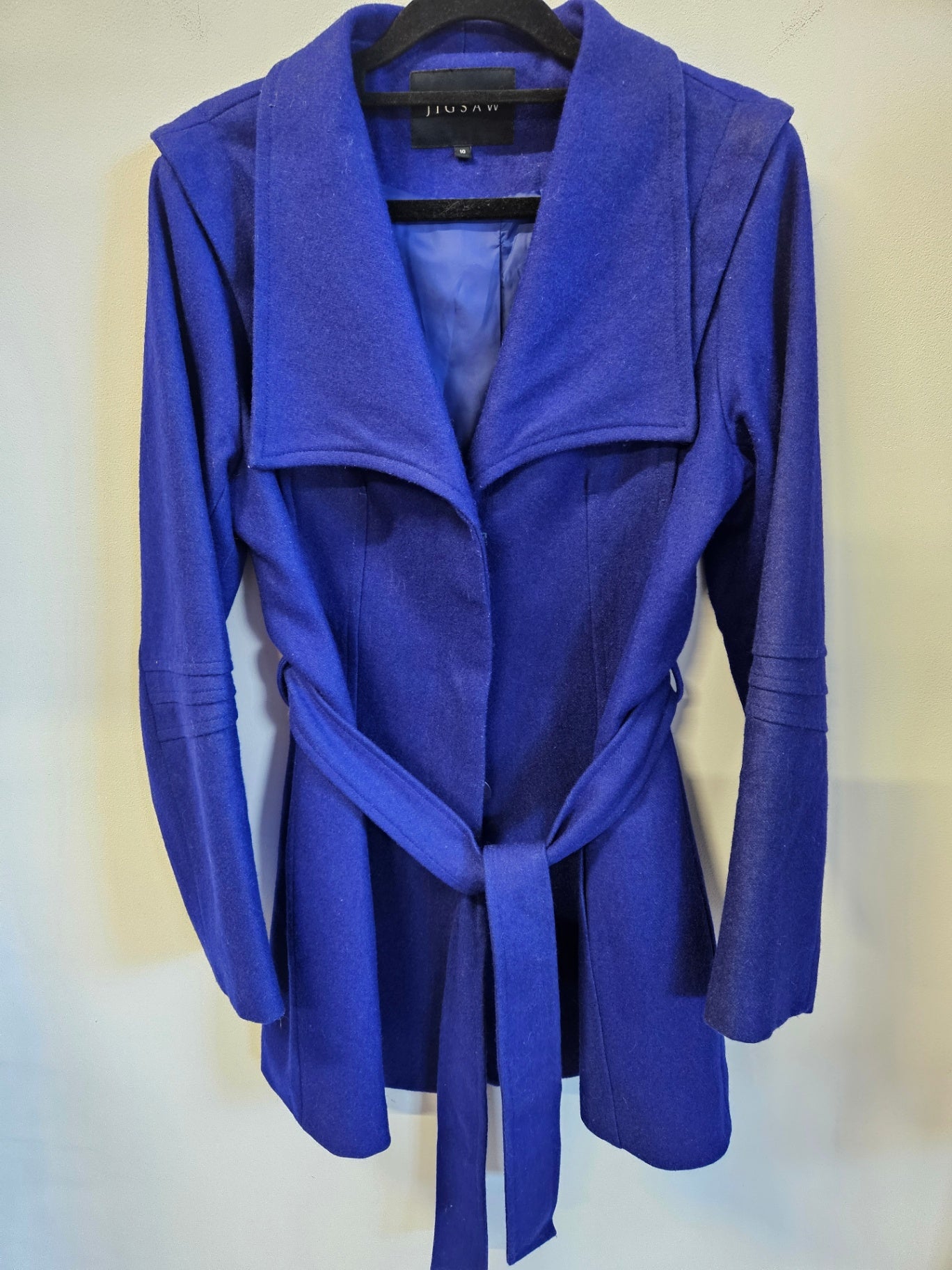 JIGSAW WOOL BLEND BELTED COAT Blue SIZE 10
