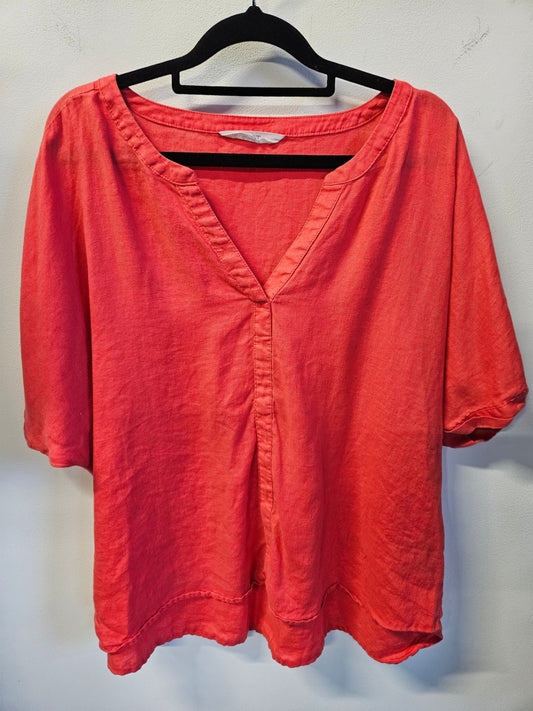 ZEST LINEN SHORT SLEEVE TOP WATERMELON SIZE M