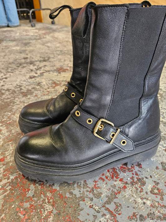 ISABELLA ANSELMI LEATHER BIKER BOOTS BLACK GOLD SIZE 40