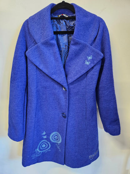DESIGUAL WOOL BLEND COAT ELECTRIC BLUE SIZE S
