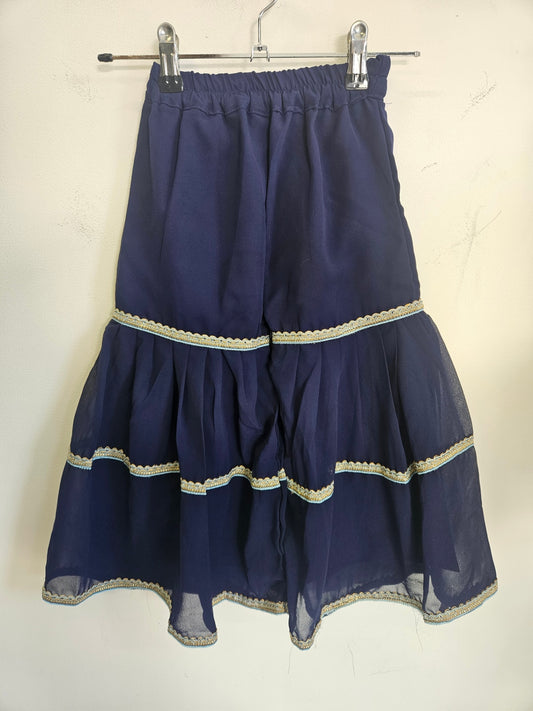 SHEER EMBROIDERED TRIM PANTS NAVY SIZE 5