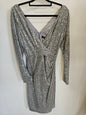 AIDAN MATTOX SEQUINNED LONG SLEEVE FORMAL MINI DRESS SILVER SIZE 12