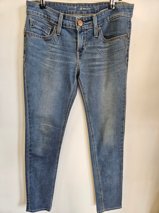 LEVI DEMI CURVE DENIM LOW RISE SKINNY JEANS MID BLUE SIZE 28