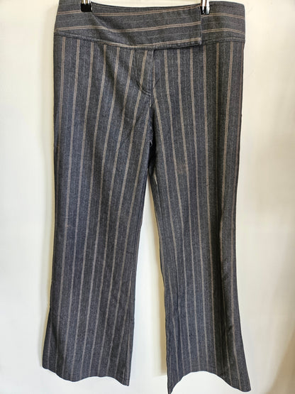 MAX COTTON BLEND TAILORED LOW RISE WIDE LEG PANTS GREY BEIGE PIINSTRIPE SIZE 10