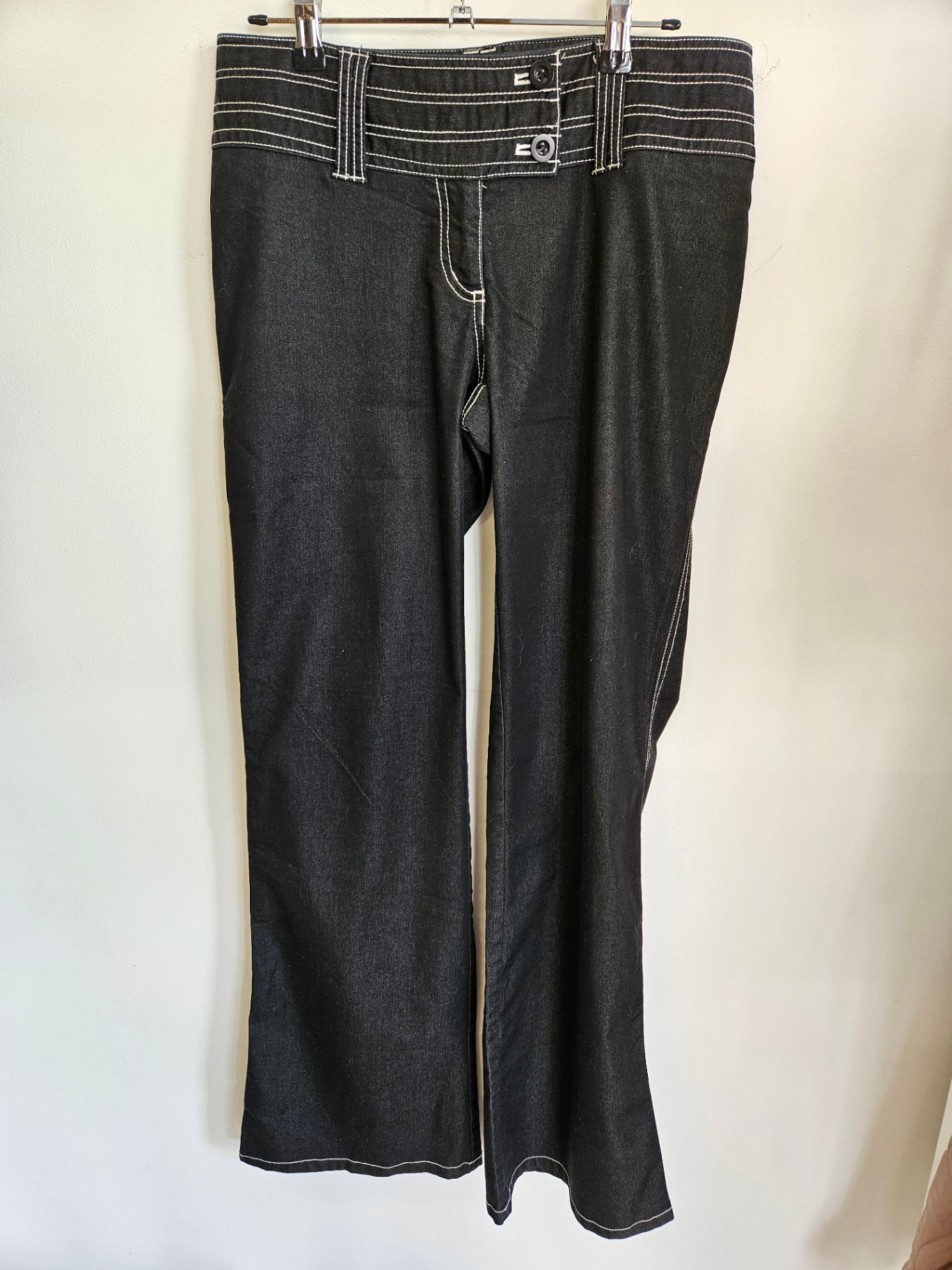 MAX COTTON BLEND TAILORED WIDE LEG LOW WAIST PANTS BLACK WHITE STITCH SIZE 10