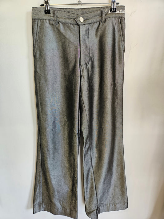 SYRUP COATED DENIM MID RISE WIDE LEG JEANS SILVER SIZE 8