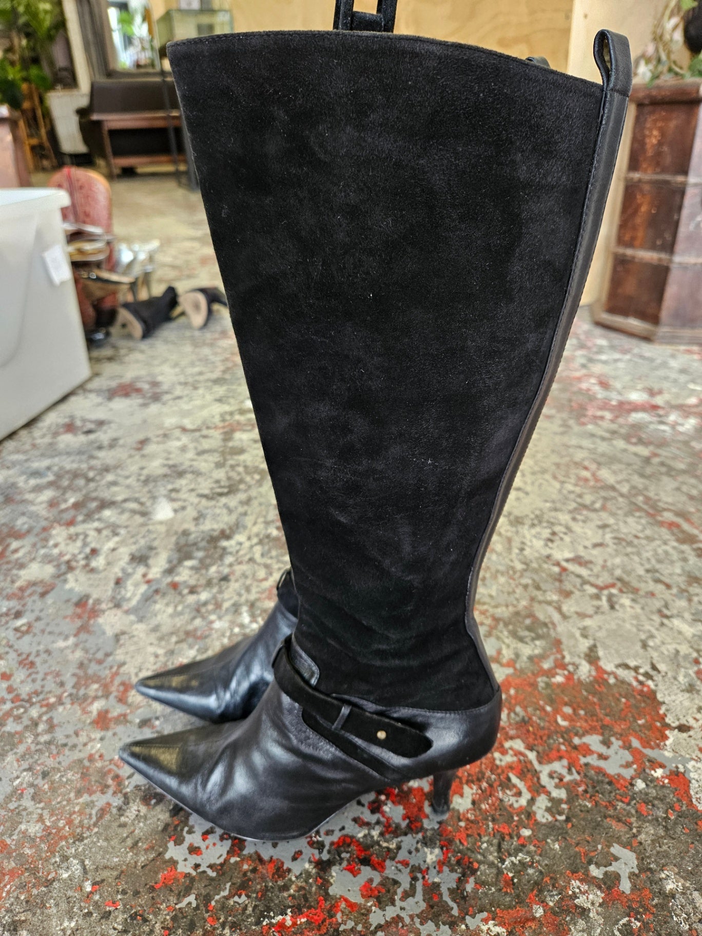 MINA MARTINI LEATHER AND SUEDE KNEE HIGH BOOTS BLACK SIZE 39