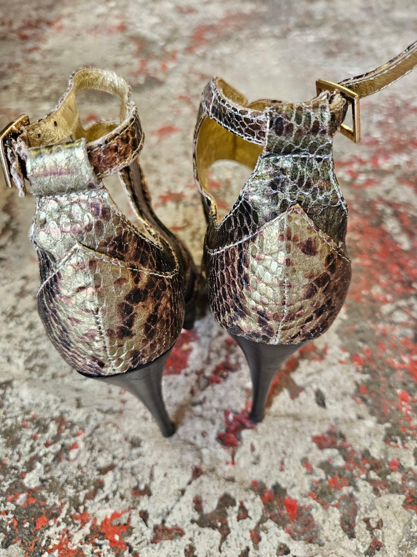 HAILWOOD MI PIACI COLAB LEATHER HIGH HEELS BRONZE GOLD SNAKE SIZE 39